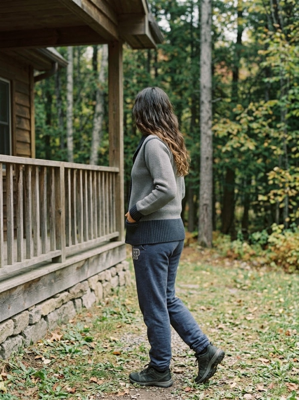 Roots Gray Cardigan with Navy Track Joggers